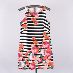 Eliza J Women SZ 14 Shift Dress Cottage Romantic Floral Stripe Colorful Feminine